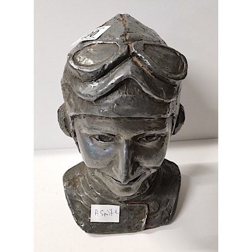 490 - Pewter Style Bust possibly Amy Johnson 25cm good condition