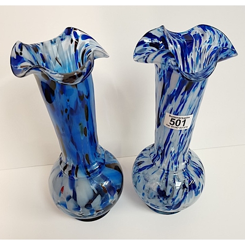 501 - Pair of blue and speckled Glass Vases 30cm