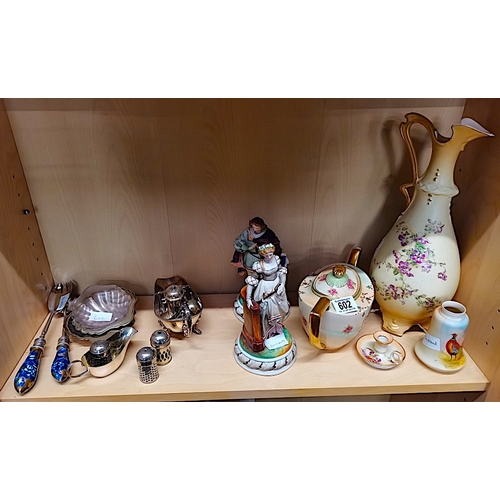 602 - PR Victorian Figures & Crown Derby Ware & Plated items etc