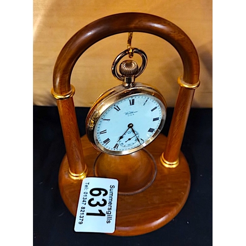 631 - Gents Gold Pocket Watch by Wattham on stand( WORKING )