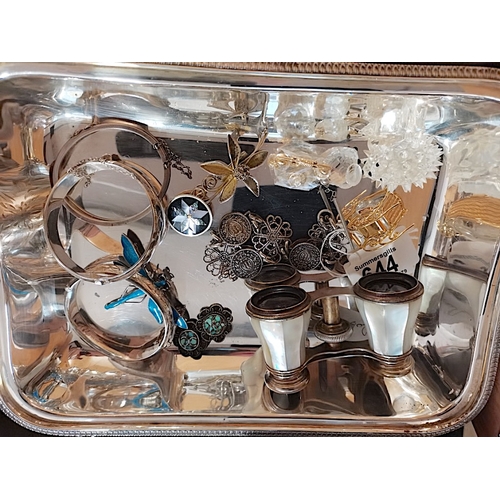 644 - Misc Inc Silver Bangle, open glasses, jewellery & Plated Tray