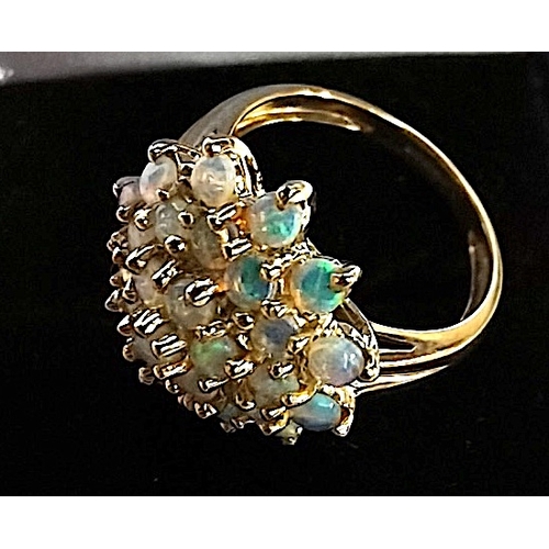 689 - 9ct gold375 cluster ring with 30 opal coloured stones size M1/2