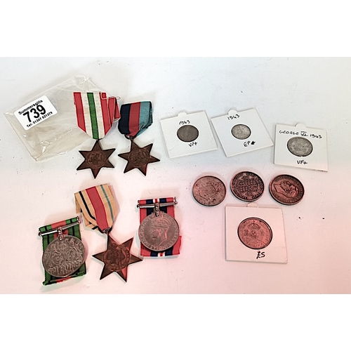 739 - 2nd World War Medals plus coins etc