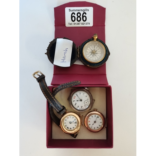 686 - Compass & 3 Ladies Watches