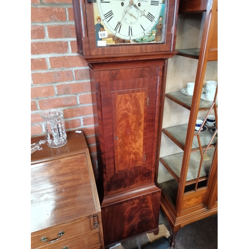 836 - 8 Day Mahogany longcased clock, painted face by Geo. Douglas, Holytown