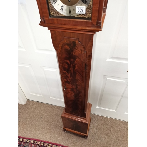 869 - 20th century walnut Grandmother clock in excellent condition