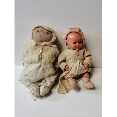 312 - Teddy & 2 Dolls etc