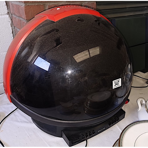 347 - Philips Discoverer Space Helmet Retro Television With Remote Vintage WORKING 80's... 