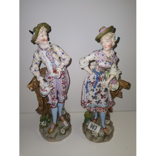 983 - Continental porcelain figures 37cm in the style of Meissen (damaged)