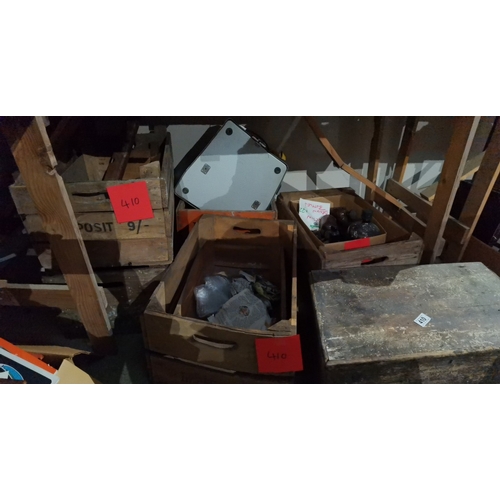 410 - 6 Wooden Crates Bottles & Tool Box