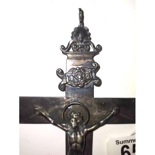 651 - 17th Century Italian Silver Cross with Christ on the cross , skull and cross bones (loose at top)... 