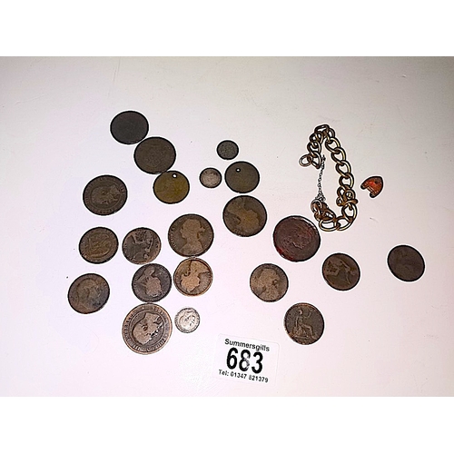 683 - Gold Bracelet and coins