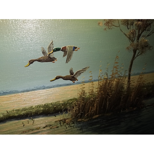 760C -  DUCKS IN FLIGHT Original Oil on Canvas Painting by G (GIEN) BROUWER Dutch Artist 92X62cm... 