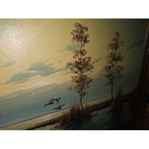 760C -  DUCKS IN FLIGHT Original Oil on Canvas Painting by G (GIEN) BROUWER Dutch Artist 92X62cm... 