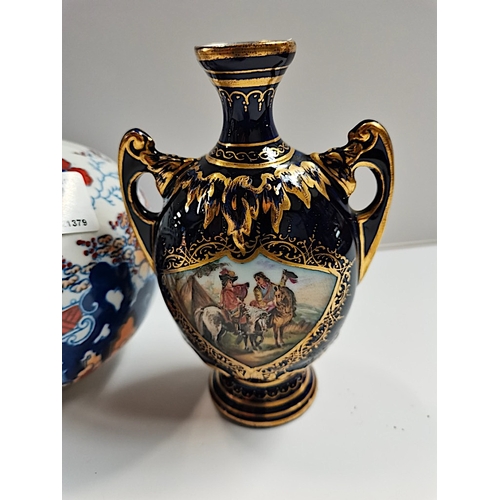 507 - 3 Antique vases the pair 14cm with battle scenes ex. condition