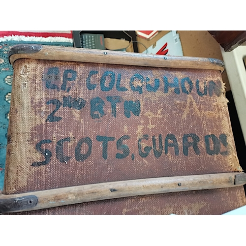 253 - Trunk from World war marked C P Colquhoin 2nd Battallion Scots Guards