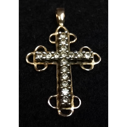 740c - 9ct gold Celtic cross with white stones 