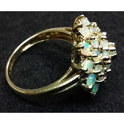 689 - 9ct gold375 cluster ring with 30 opal coloured stones size M1/2