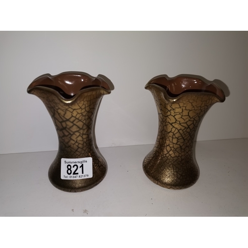 821 - Pair of ELTON ware gold crackle vases 15cm height ( ex. condition )