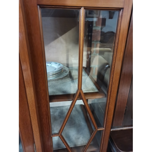 838 - Edwardian inlaid Mahogany display cabinet 110cm with x 183cm height (some wood missing)