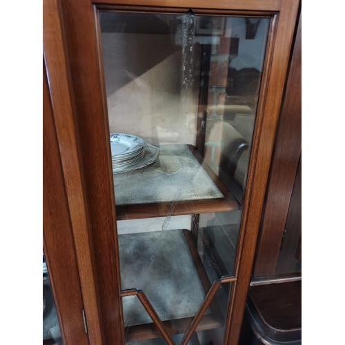 838 - Edwardian inlaid Mahogany display cabinet 110cm with x 183cm height (some wood missing)