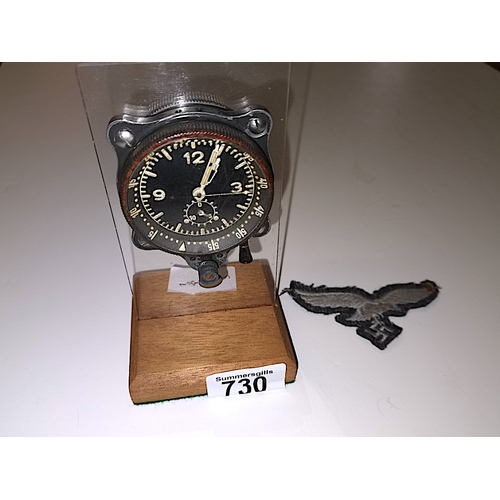 730 - WW2 German Luftwaffe Aircraft clock used in a Messerschmitt 109 aircraft plus Luftwaffe cloth badge