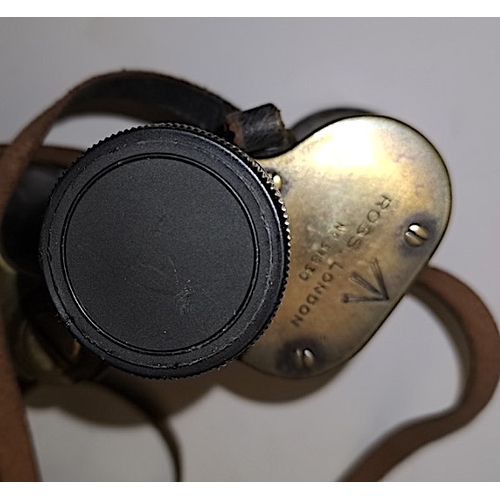 730a - Ross of London no.51830 binoculars, plus Drittes Reich SS marked penknife and German brass badge