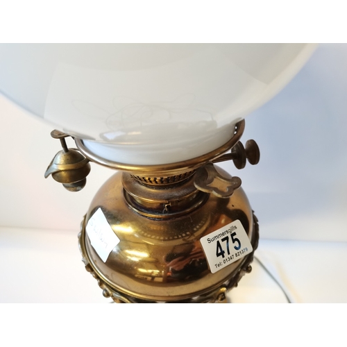 475 - Brass Converted Oil Lamp & Vict Red Glass Brass Oil Lamp both no damage