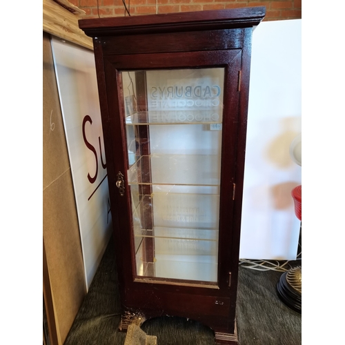 478 - A Mahogany Table Top Display Cabinet 82 X 33cm marked Cadburys ( Ex. Condition )