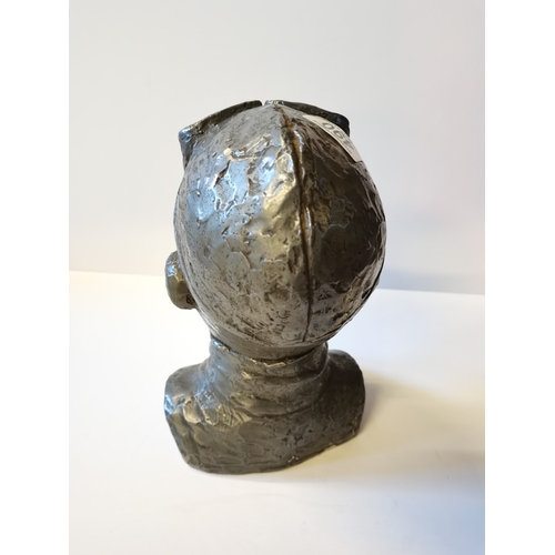 490 - Pewter Style Bust possibly Amy Johnson 25cm good condition