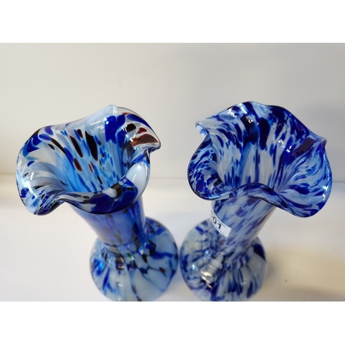 501 - Pair of blue and speckled Glass Vases 30cm