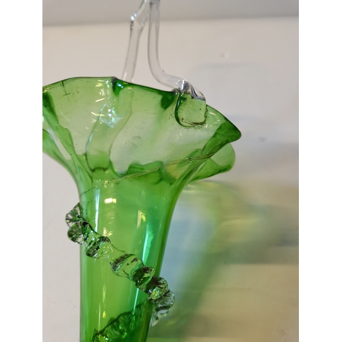 473 - Green Glass Victorian Epergne (damaged)to two branches  56cm