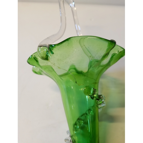 473 - Green Glass Victorian Epergne (damaged)to two branches  56cm