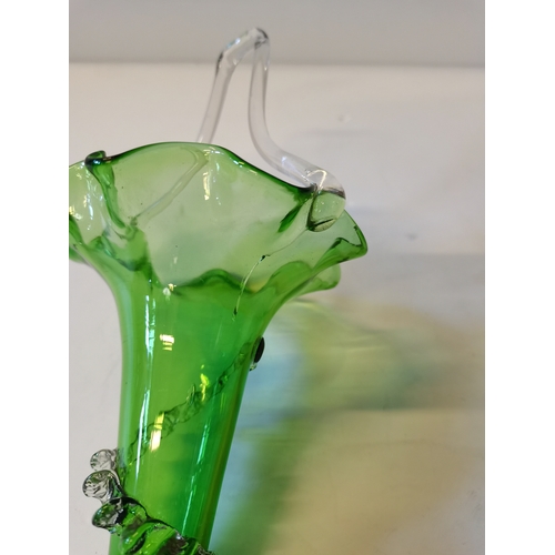 473 - Green Glass Victorian Epergne (damaged)to two branches  56cm