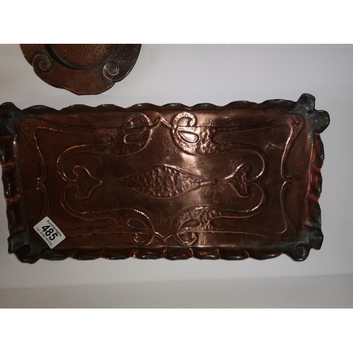 485 - Arts and Crafts style Copper Tray Marked Romola & Plate + Wine Coaster & Tankard