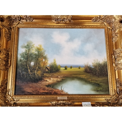 488 - A pair of 20th century oil paintings by Koenig with carved gold gilt frames excellent condition... 