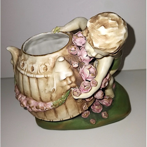 925j - Austrian imperial Amphora no 138943 pot with cherub and Crown Derby style cup and saucer