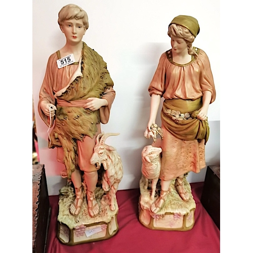 510 - Pair of Royal Dux figures of Shepherd and shepherdess 55cm PERFECT BUT CROOK MISSING )... 