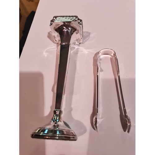 629 - Silver Vase & Tongs 173g