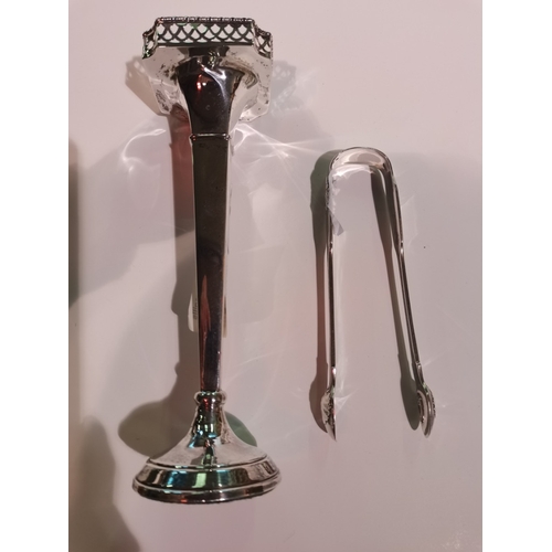 629 - Silver Vase & Tongs 173g