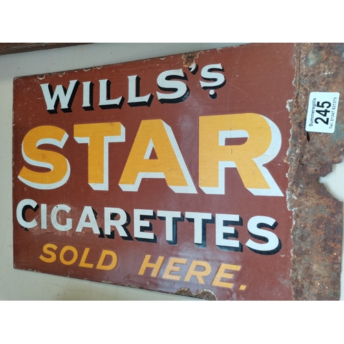 245 - Double sided Will's Star Cigarette Enamel Sign 42cm x 28cm