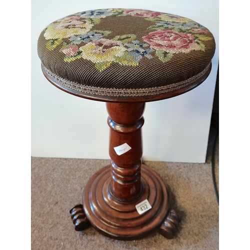 432 - Victorian Mahogany music stool with tapestry seat