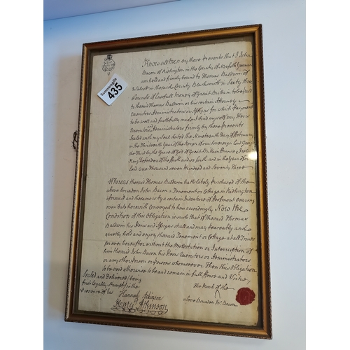 435 - Old Mounted legal document plus oil painting by B Allerton