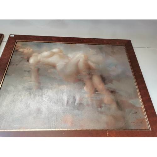 561 - Pair of Nude ladies - Japanese oil on canvas approx 110cm x 110cm plus 140cm x 90cm