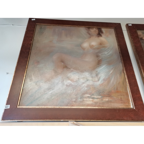 561 - Pair of Nude ladies - Japanese oil on canvas approx 110cm x 110cm plus 140cm x 90cm