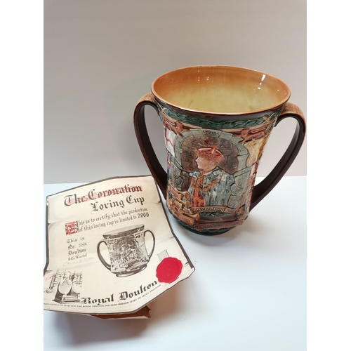 791 - Royal Doulton George VI Coronation loving cup limited edition 388/ 2000 with certificate exc. Cond