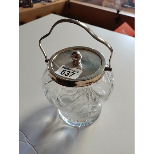 637 - Silver top biscuit barrel