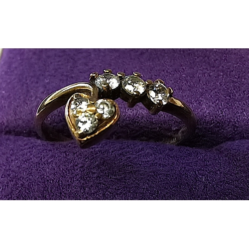 674 - 9ct ring with heart white stones size O