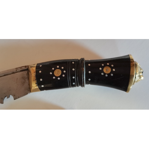 707b - Gurkha knife with lion head decoration plus small continental knife