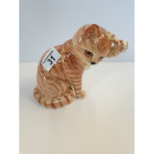 31 - Beswick Swiss roll Ginger Cat scratching ear No. 1877